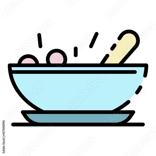 Baby food bowl icon. Outline baby food bowl vector icon color flat isolated