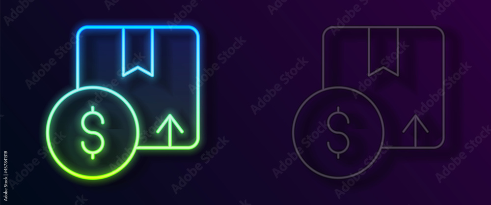 Glowing neon line Carton cardboard box icon isolated on black background. Box, package, parcel sign. Delivery and packaging. Vector Glowing neon line Carton cardboard box icon isolated on black background. Box, package, parcel sign. Delivery and packaging. Vector