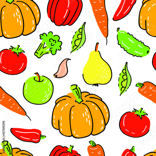 Seamless vector pattern with hand drawn vegetables.