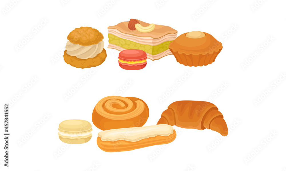 Sweet Confection and Pastry with Bun and Muffin Vector Set