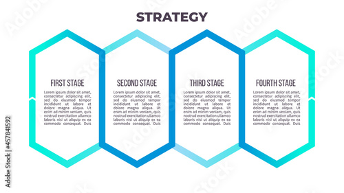 Business process. Chart with 4 steps, options, sections. Vector template.