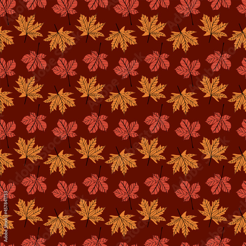 Seamless background with autumn maple leaves. Vector illustration. Textile pattern.