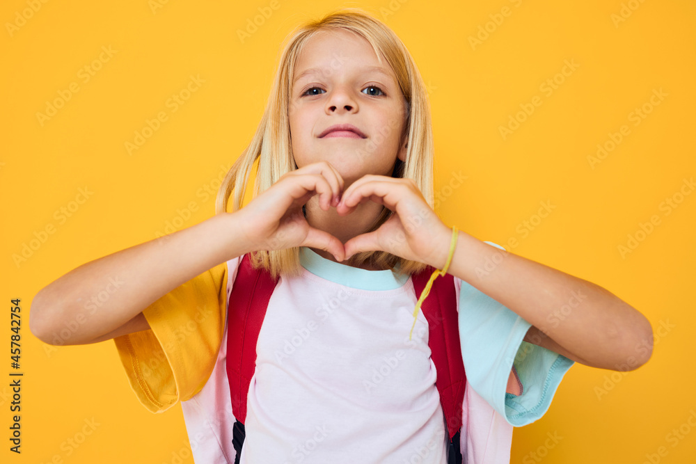 portrait of cute girls gestures with his hands studio lifestyle portrait of cute girls gestures with his hands studio lifestyle