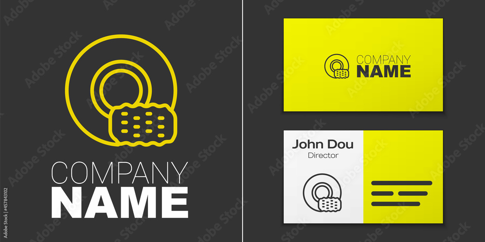 Logotype line Washing dishes icon isolated on grey background. Cleaning dishes icon. Dishwasher sign. Clean tableware sign. Logo design template element. Vector