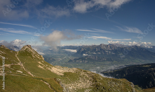 Blick vom Pizol auf die Gipfel der Churfirsten in der Schweiz. photo