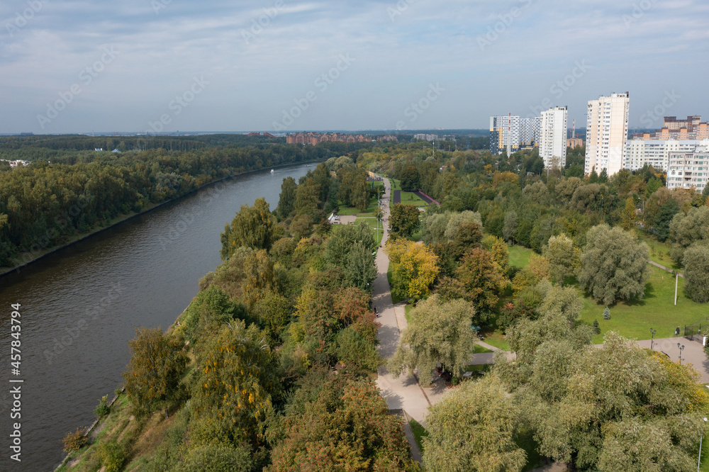 Aerial view of beautiful park near river