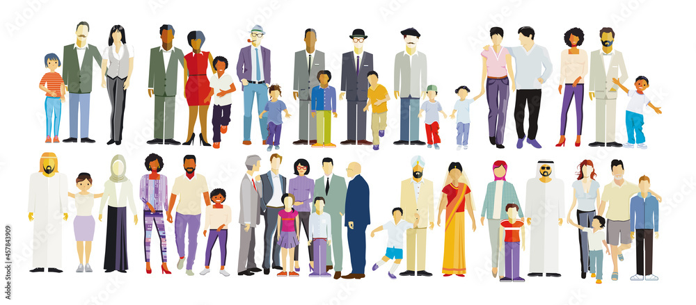 Große Gruppe von verschiedenen Familien, Isoliert - illustration Große Gruppe von verschiedenen Familien, Isoliert - illustration