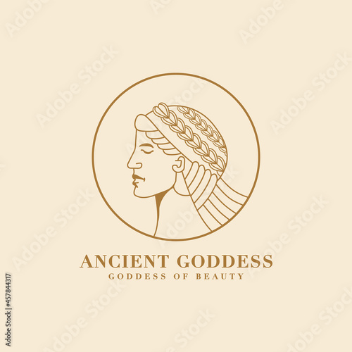 ancient Monoline Aphrodite Greek women goddess of beauty face logo for spa yoga salon vector illustration