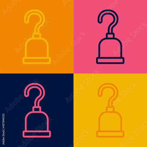 Pop art line Pirate hook icon isolated on color background. Happy Halloween party. Vector