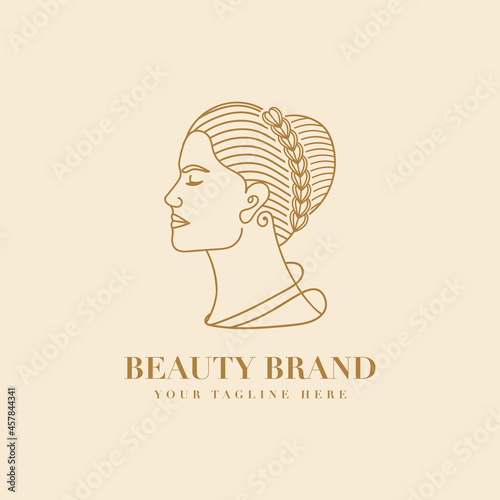 Hand drawn feminine woman beauty minimal face and floral botanical logo template for makeup spa salon skin & hair care  vector illustration