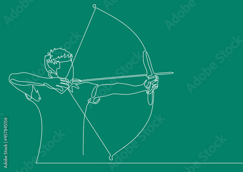 Concept of determinate business man with bow and arrow. Young entrepreneur success.One continuous single drawing line
