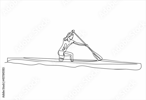 athlete canoeist rowing in canoe, competition race.One continuous single drawing line