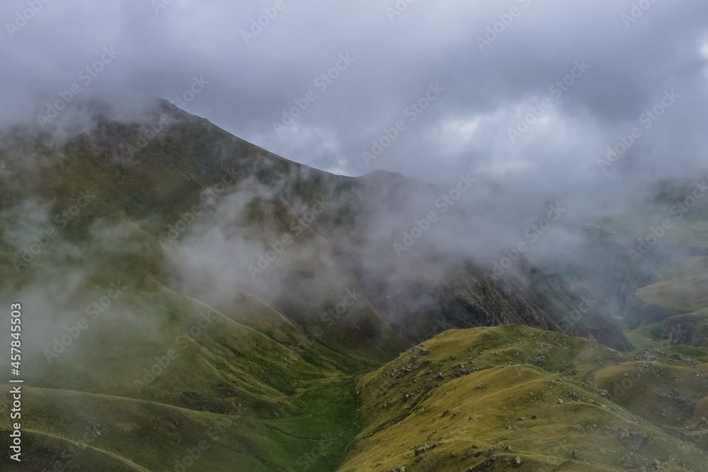 Jili Su Plateau in Kabardino Balkaria Republic among Caucasus Mountains, Russia on Rainy Day