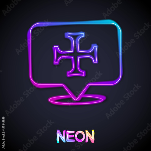Glowing neon line Crusade icon isolated on black background. Vector