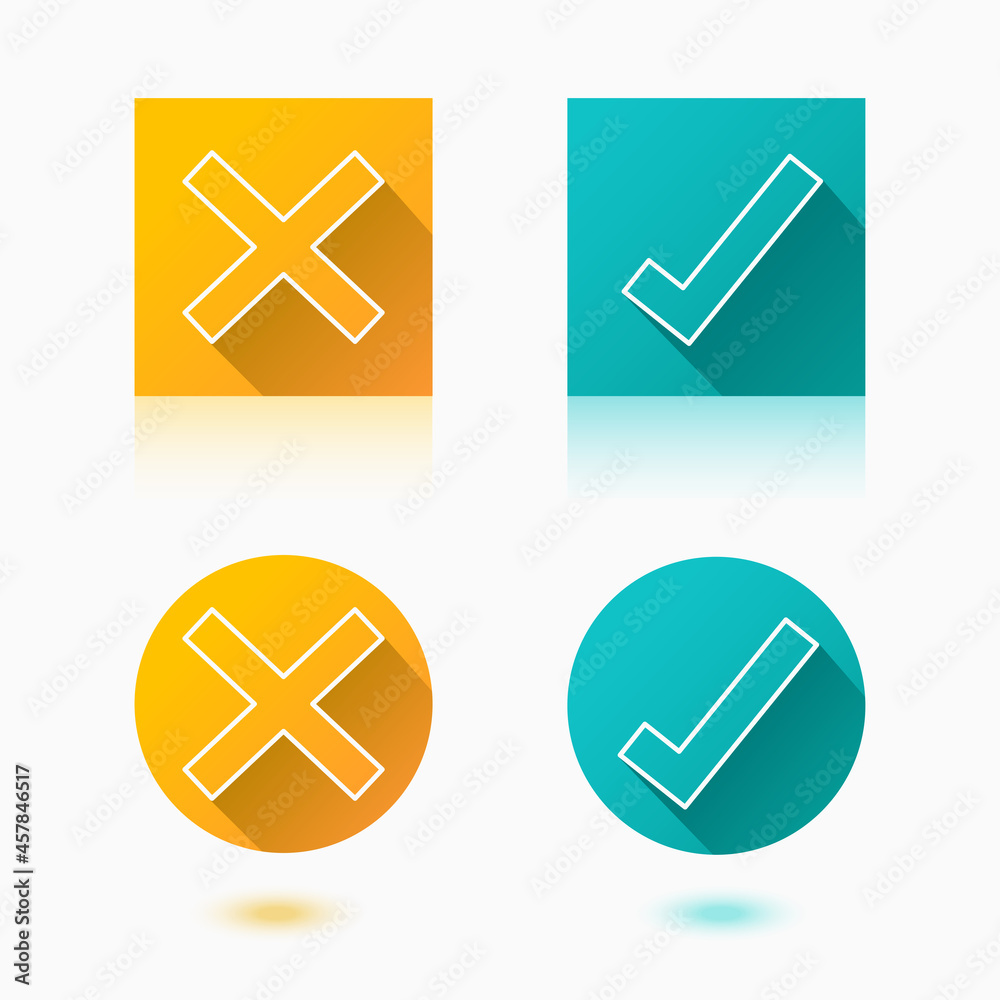 isolated simple blue right and yellow wrong or tick and crossing sign true, false in round square shape icon for logo, symbol, bullet, web, banner, label, quiz, question, item etc. flat vector design. isolated simple blue right and yellow wrong or tick and crossing sign true, false in round square shape icon for logo, symbol, bullet, web, banner, label, quiz, question, item etc. flat vector design.