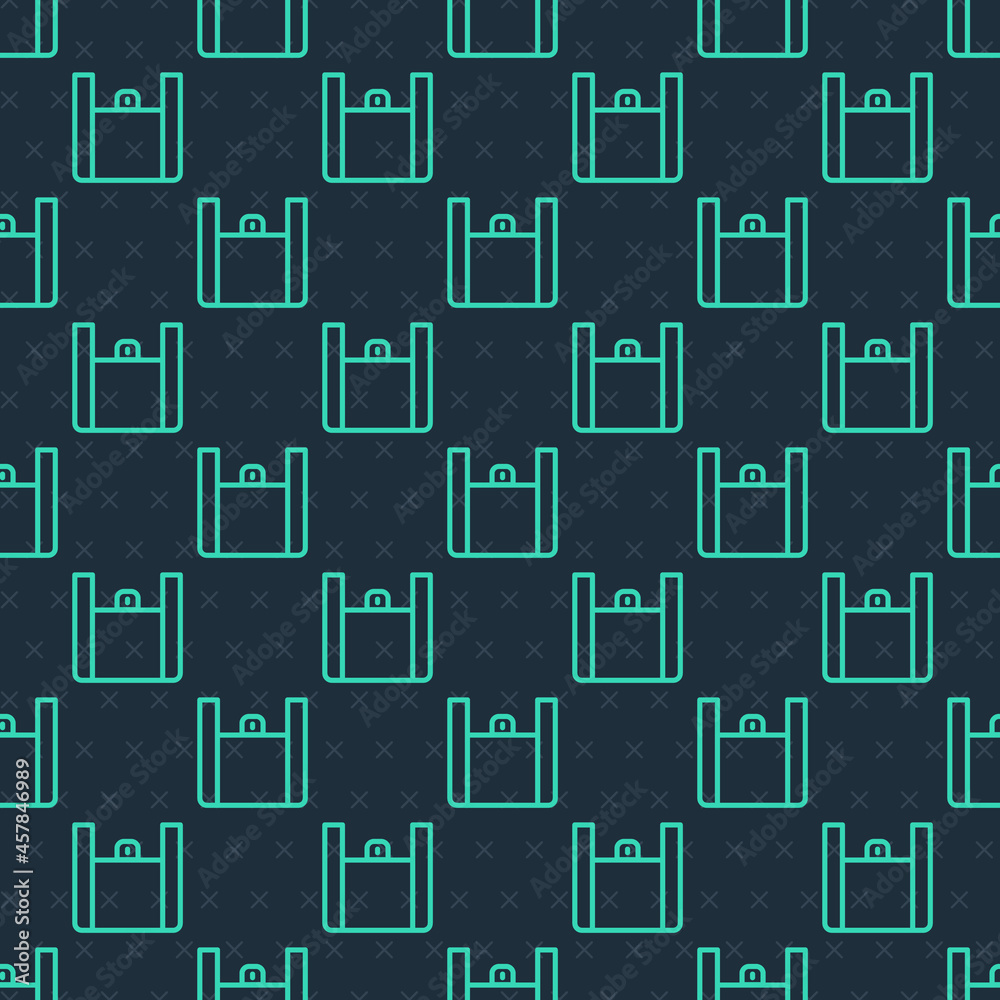 Green line Online ordering and fast food delivery icon isolated seamless pattern on blue background. Vector