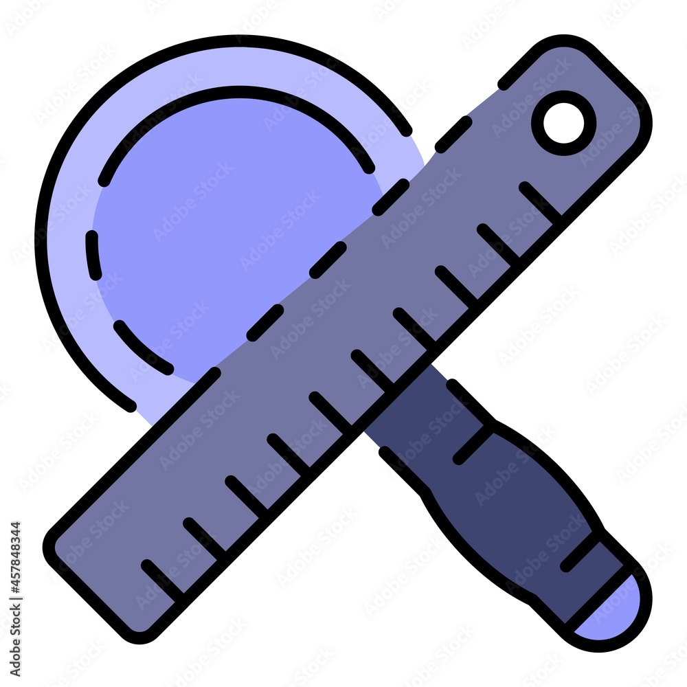 Magnify glass ruler icon. Outline magnify glass ruler vector icon color flat isolated Magnify glass ruler icon. Outline magnify glass ruler vector icon color flat isolated