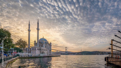 Ortakoy Mosque and Bosphorus view photo. Istanbul, Turkey.