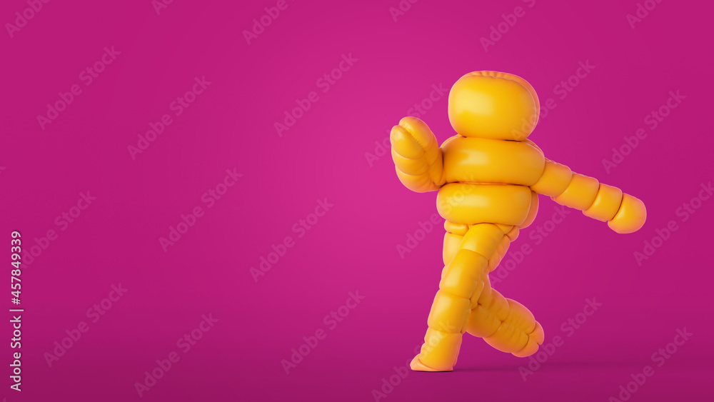3d render, inflatable cartoon character walking or dancing active pose.  Funny mascot isolated on pink background, wearing halloween costume Stock  Illustration | Adobe Stock