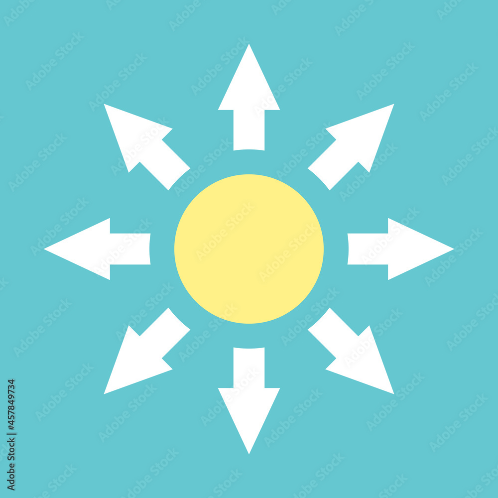 Circle or sun with many arrows of different directions. Personal development, opportunities, freedom, growth, unconditional love concept. EPS 8 vector illustration, no transparency, no gradients Circle or sun with many arrows of different directions. Personal development, opportunities, freedom, growth, unconditional love concept. EPS 8 vector illustration, no transparency, no gradients