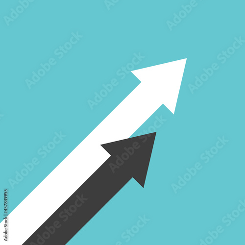 Two arrows, one behind. Competition, rivalry, growth, winner and loser, lagging and leaving behind concept. Flat design. EPS 8 vector illustration, no transparency, no gradients