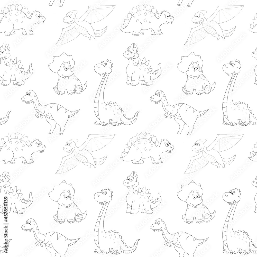 sweet seamless pattern various little dinosaurs on white background coloring page for children sweet seamless pattern various little dinosaurs on white background coloring page for children