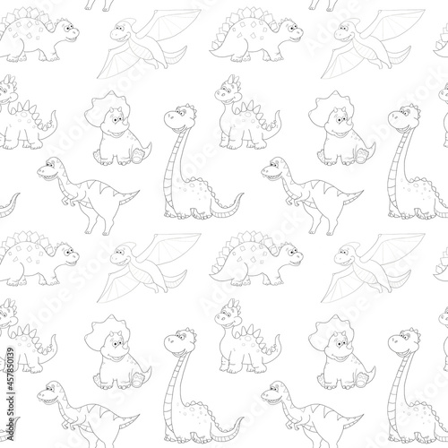 sweet seamless pattern various little dinosaurs on white  background coloring page for children