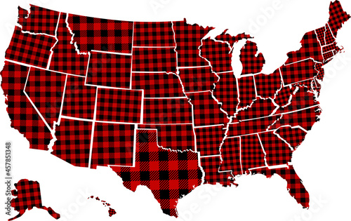 Buffalo plaid States vector illustration. USA map design  photo