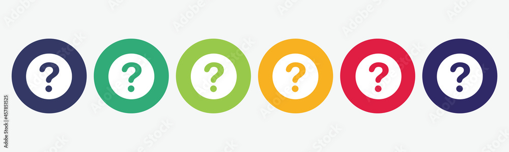 6 circles set with question icon in different colors. Vector illustration. 6 circles set with question icon in different colors. Vector illustration.
