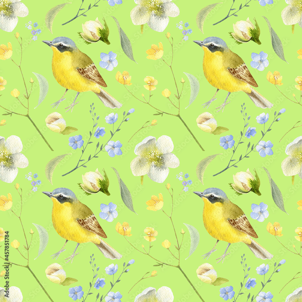 Fototapeta premium seamless pattern with birds and flower