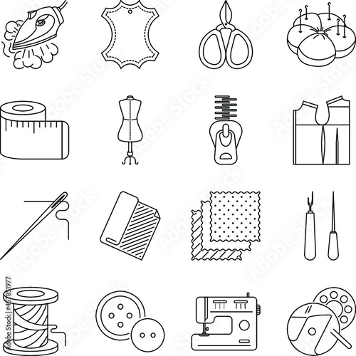 Thin lines sewing icons set