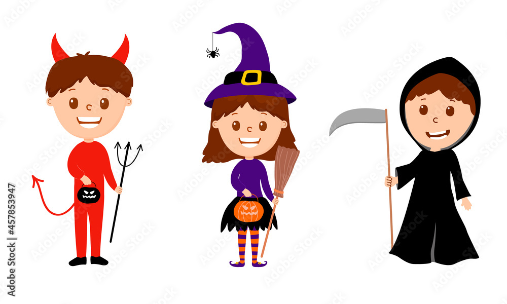 Kids in Halloween Costume. cartoon style on isolate background. Vector. Kids in Halloween Costume. cartoon style on isolate background. Vector.