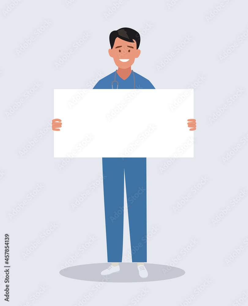 The doctor holds a clean board in his hands. Vector illustration.