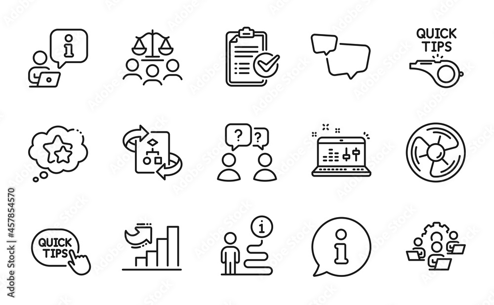 Education icons set. Included icon as Technical algorithm, Teamwork, Survey checklist signs. Growth chart, Sound check, Tutorials symbols. Quick tips, Teamwork questions, Air fan. Vector Education icons set. Included icon as Technical algorithm, Teamwork, Survey checklist signs. Growth chart, Sound check, Tutorials symbols. Quick tips, Teamwork questions, Air fan. Vector