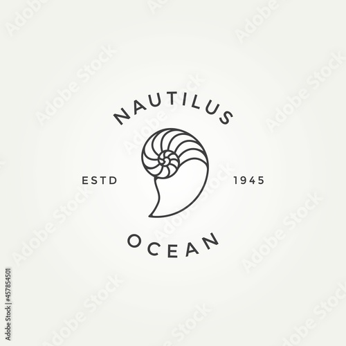 nautilus seashell minimalist line art badge logo icon template vector illustration design. simple modern ammonite, marine, animal emblem logo concept