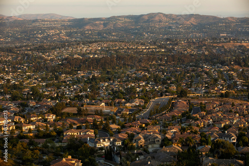 Sunset elevated city view of Yorba Linda, California, USA.