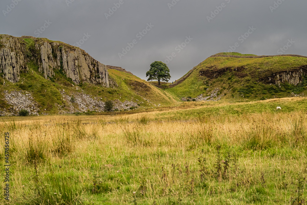 Peel Crags above Once Brewed on Hadrian's Wall Walk