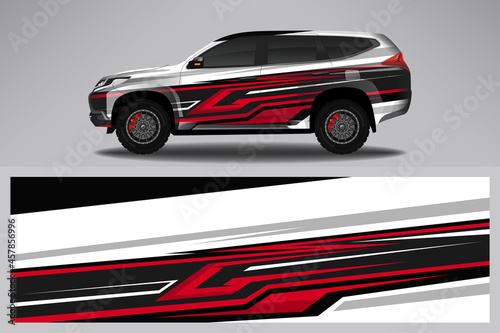 Wrap car vector design decal. Graphic abstract line racing background design for vehicle, race car, rally, adventure livery camouflage.