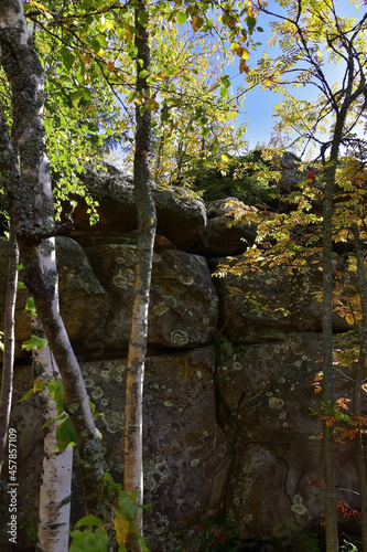 Megalithic stone masonry in the town of Kamenny Gorod in the Middle Urals.