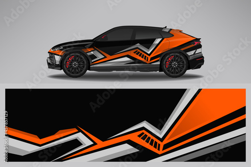 Fototapeta Naklejka Na Ścianę i Meble -  Wrap car vector design decal. Graphic abstract line racing background design for vehicle, race car, rally, adventure livery camouflage.