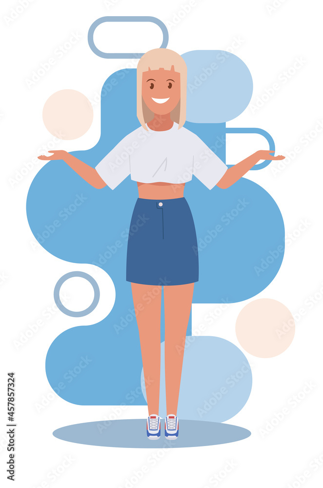 A business woman spreads her hands to the sides. Vector illustration.