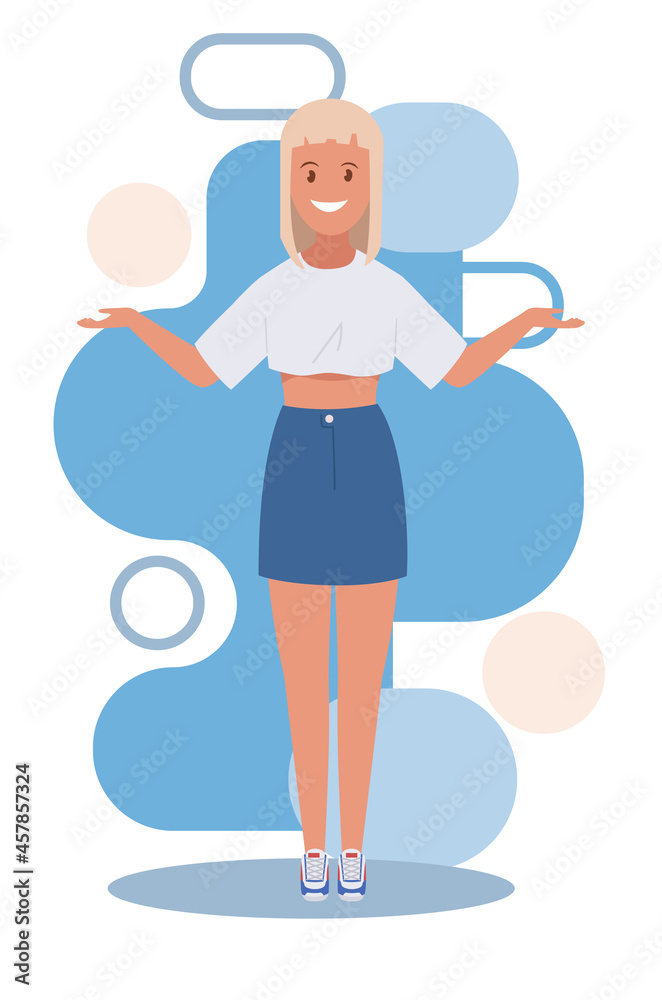 Fototapeta premium A business woman spreads her hands to the sides. Vector illustration.