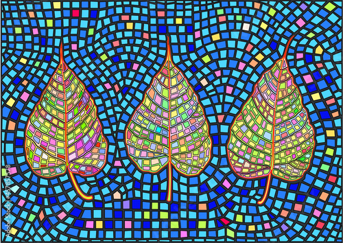bodhi leaf colorful design glass stained moses and pattern isolated background illustration vector
