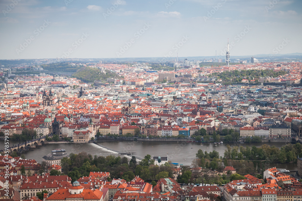 Prague old town. Aerial photo with bridges