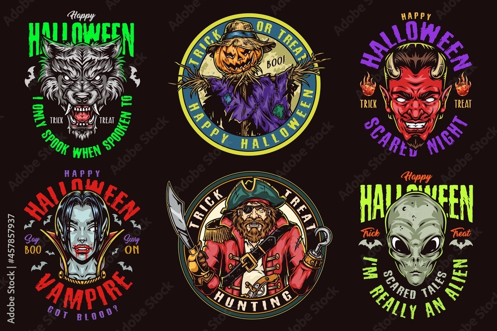 Halloween vintage colorful emblems