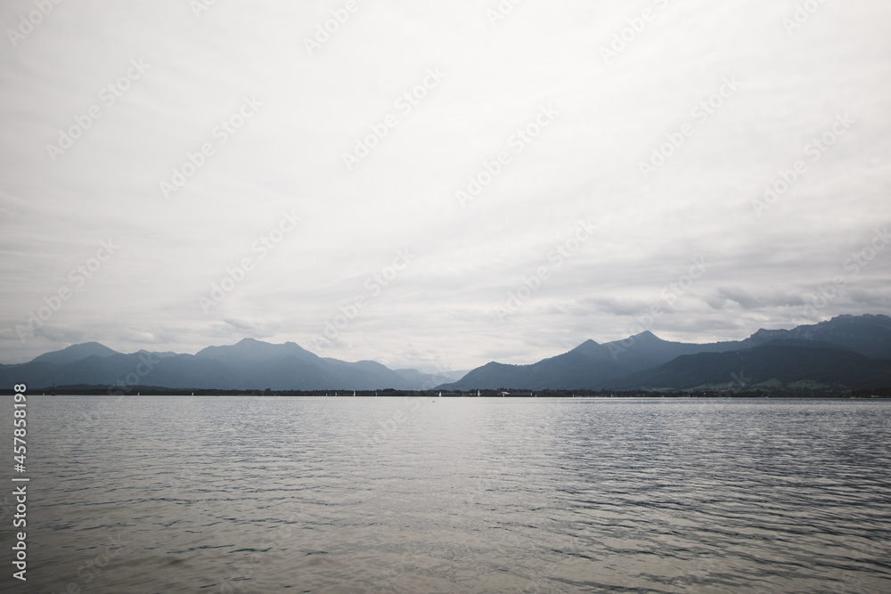 Beautiful landscape of the lake with mountains in the background