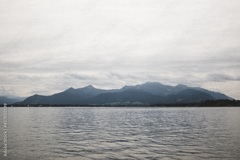 Beautiful landscape of the lake with mountains in the background