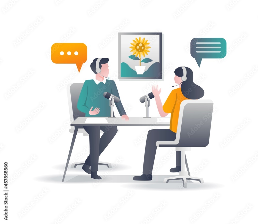a couple doing Live broadcast discussion a couple doing Live broadcast discussion