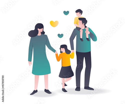 flat design concept mother and father and two children in one family