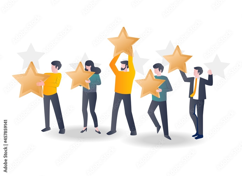 Give a five star review in flat illustration Give a five star review in flat illustration